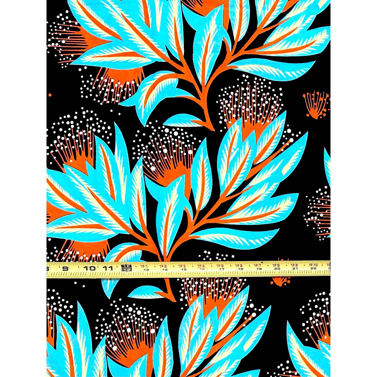 African Print Fabric/Ankara - Black, Blue, Orange, Yellow ‘Sky Beneath Leaves' Design, YARD or WHOLESALE