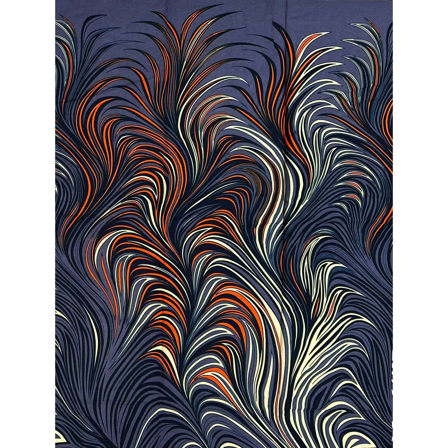 African Print Fabric/ Ankara - Gray, Orange, Beige, Black 'Fire Dance' Design, YARD or WHOLESALE