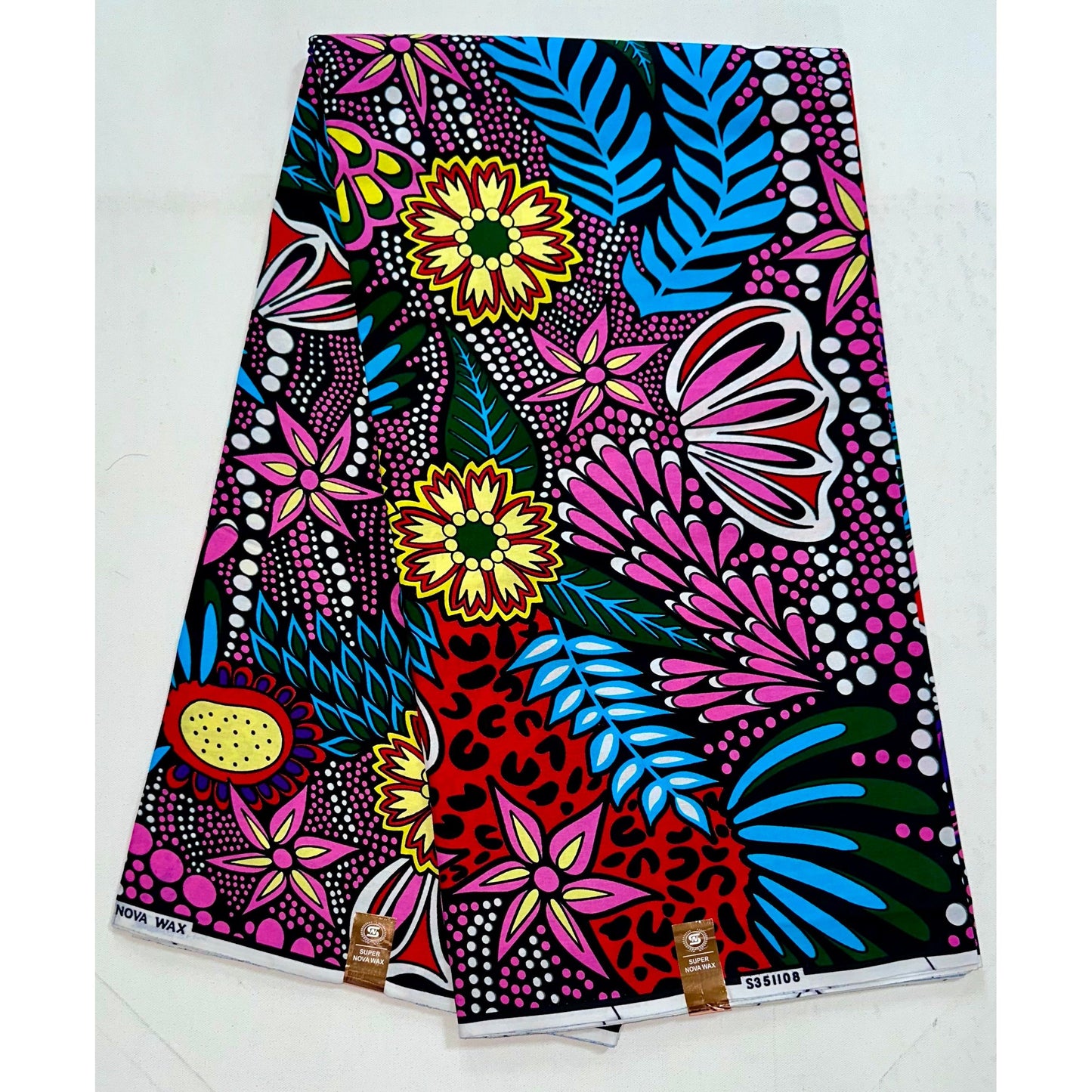 African Fabric/ Ankara - Pink, Blue, Yellow, Green, Red 'Ajah Flowers,' Design, YARD or WHOLESALE