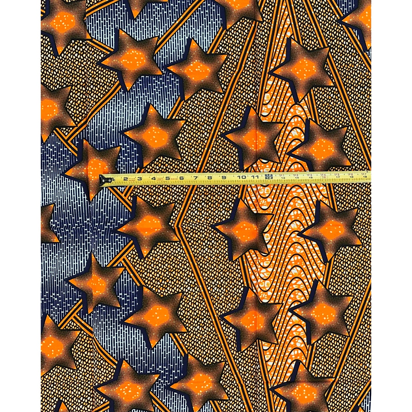 African Print Fabric/ Ankara - Orange, Blue ‘Guiding Star' Design, 1 YARD