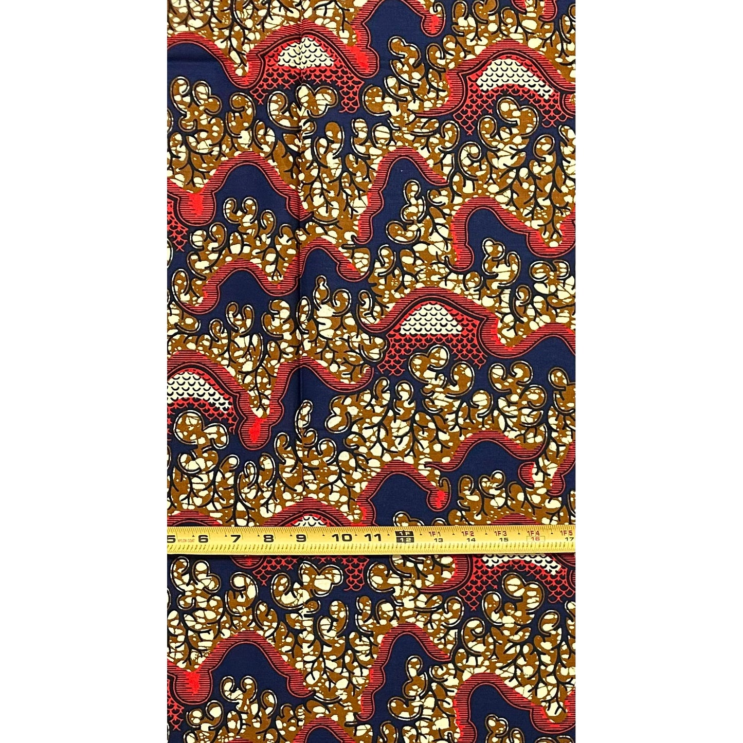 African Print Fabric/ Ankara - Brown, Navy, Orange 'The Family Recipe', 1 YARD