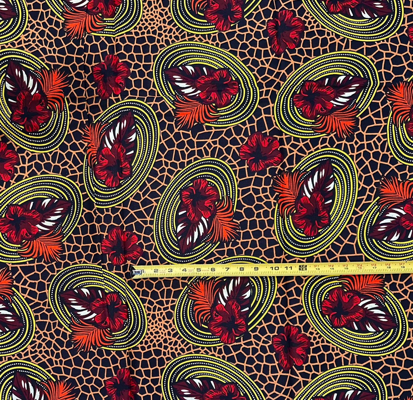 African Print Fabric/ Ankara - Brown, Red, Orange, Black 'Honey & Fire', YARD or WHOLESALE