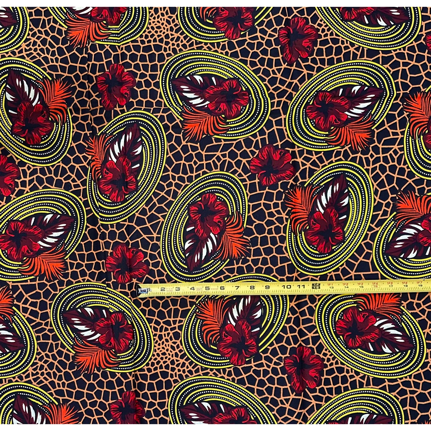 African Print Fabric/ Ankara - Brown, Red, Orange, Black 'Honey & Fire', YARD or WHOLESALE