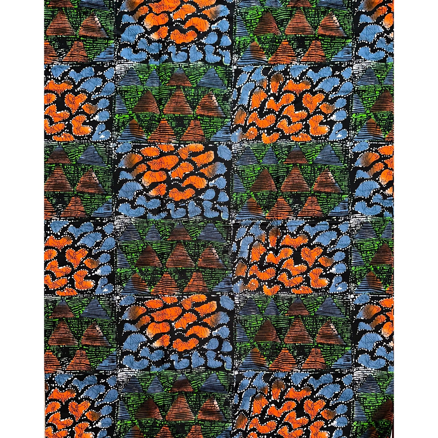 African Print Fabric/ Ankara - Orange, Green, Gray‘Moxxie,' YARD or WHOLESALE