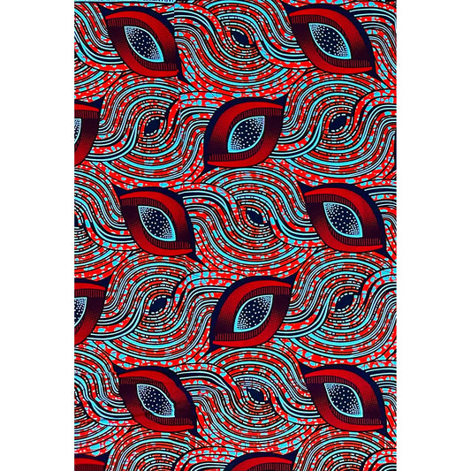 African Print Fabric/Ankara - Blue, Red, Orange, Brown ‘Ojú Oríṣà' Design, YARD or WHOLESALE