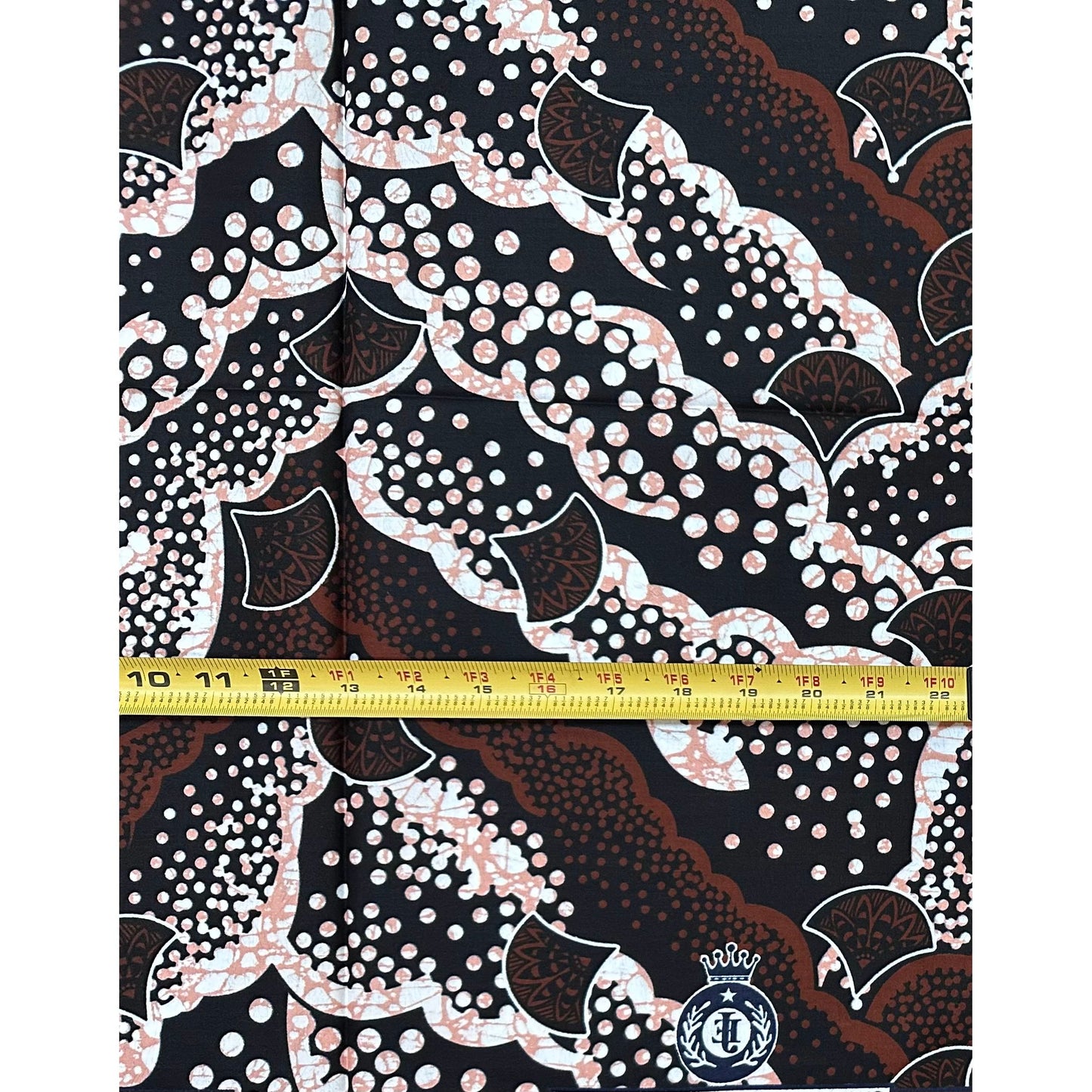 African Print Fabric/ Ankara - Brown, Black 'Cocoa Echo', 1 Yard