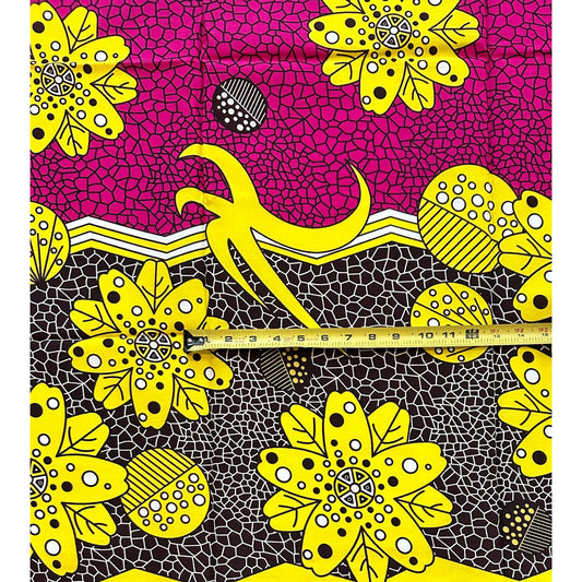 African Print Fabric/Ankara - Magenta, Yellow, Brown "Tawa Iba" Design