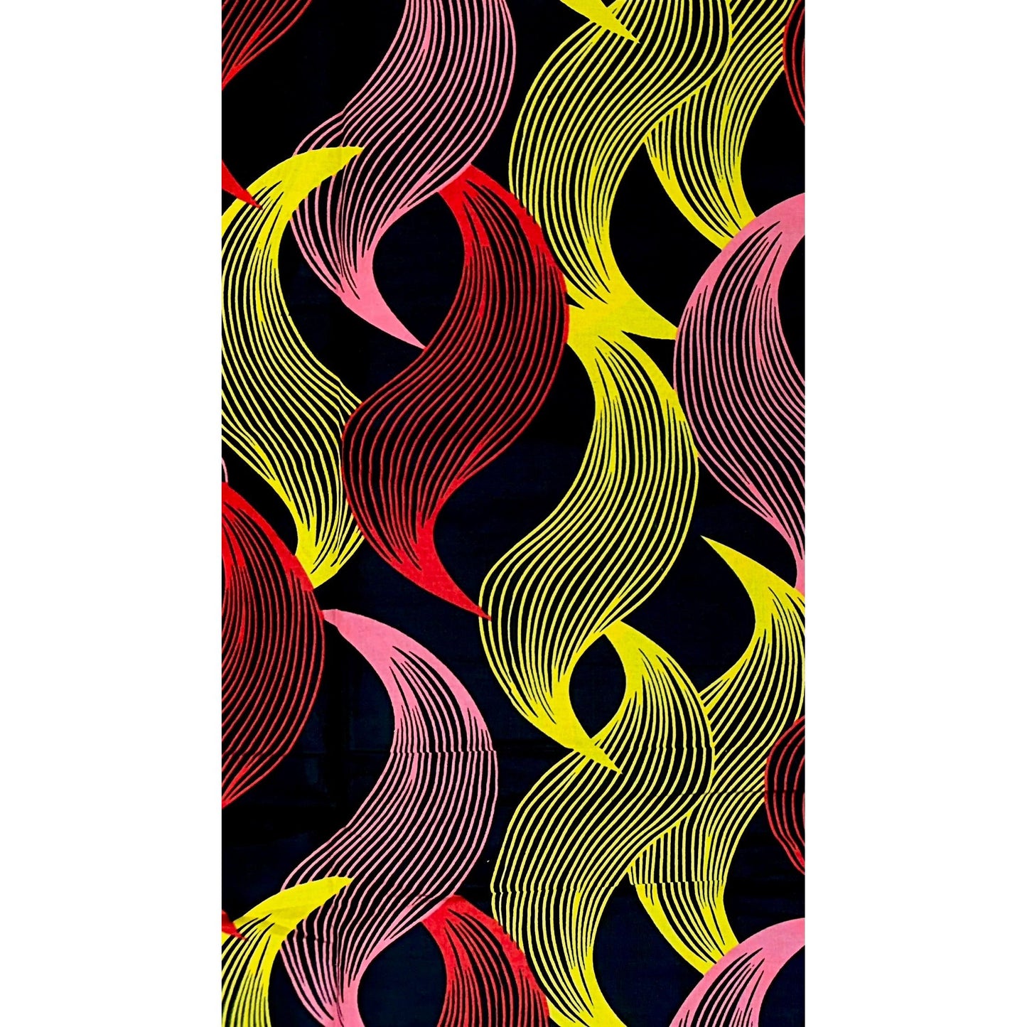 African Print Fabric/ Ankara - Black, Red, Pink, Yellow 'Komole Vibes' Design, YARD or WHOLESALE