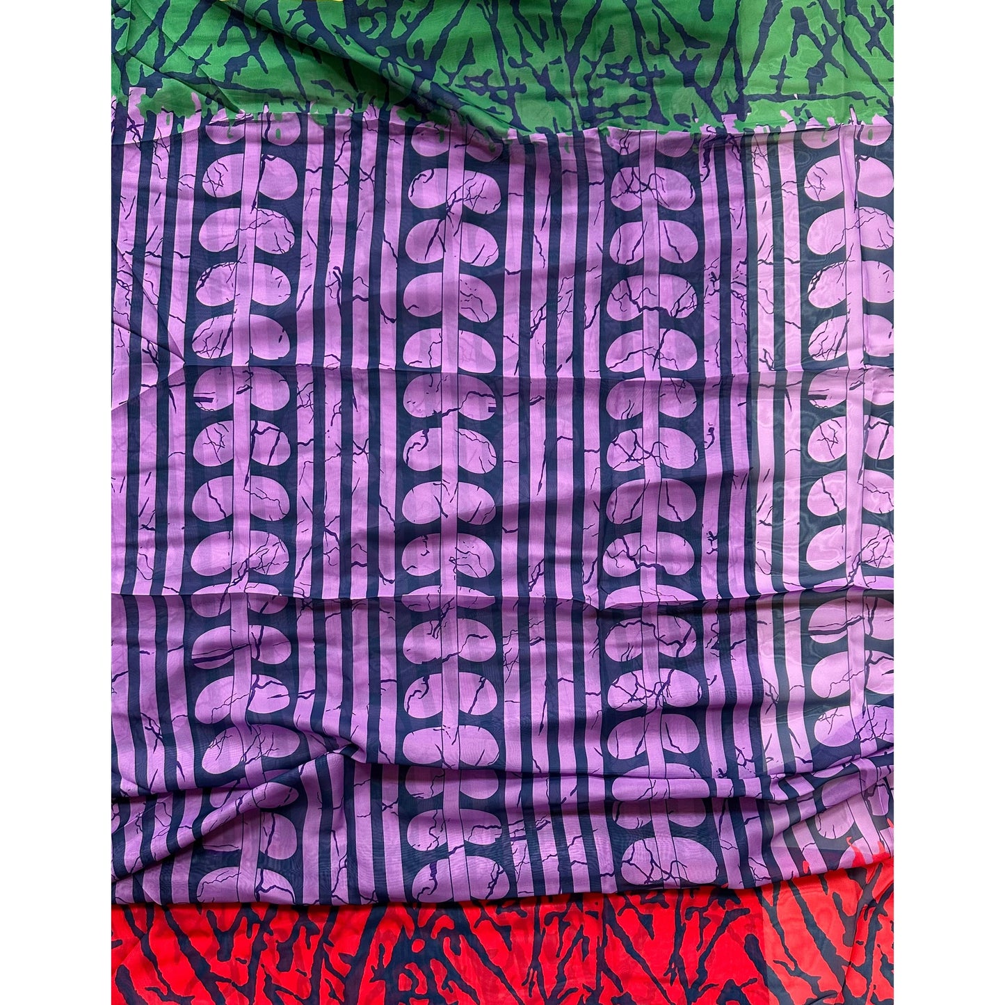 African Print, Chiffon Fabric - Purple, Blue, Red, Green "Malia", ~2 Yards