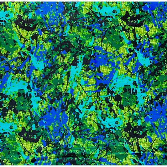 African Print Fabric/ Ankara - Blue, Green, Black ‘It’s Getting Kinda Hectic', YARD or WHOLESALE