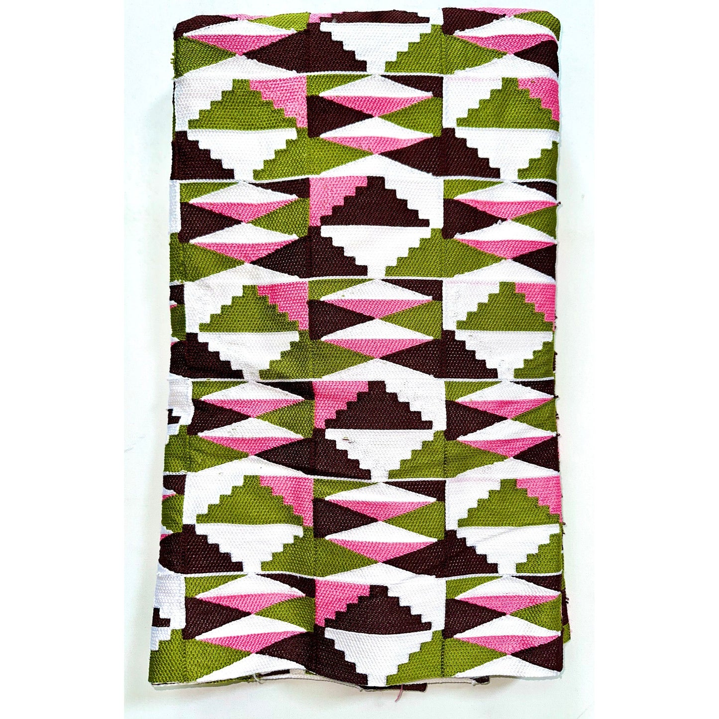 African Fabric/ Woven Kente - Pink, Green, Brown “Akosua”, 4 Yards