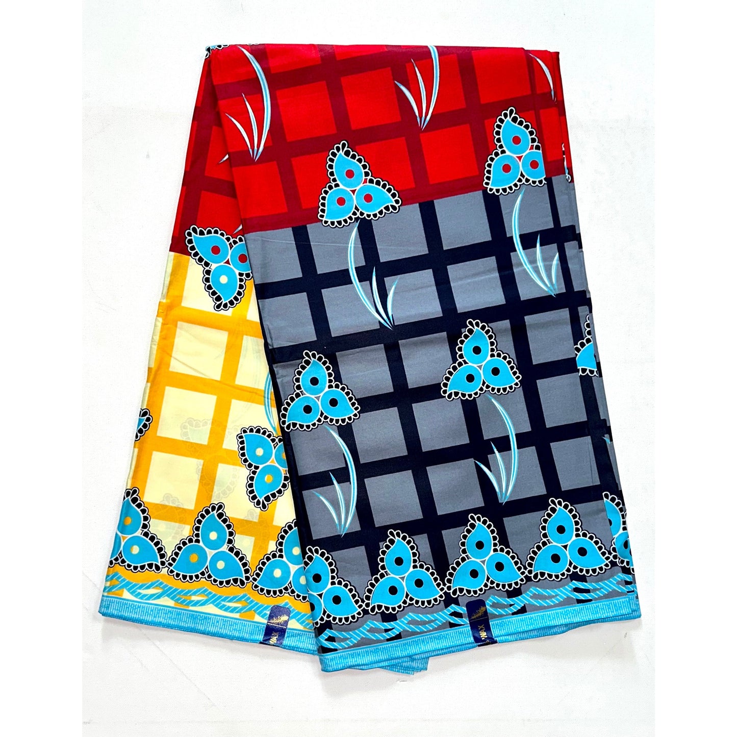 African Print Fabric/ Ankara - Gray, Red, Blue, Yellow “Buki Color Block ”, Per Yard or Wholesale