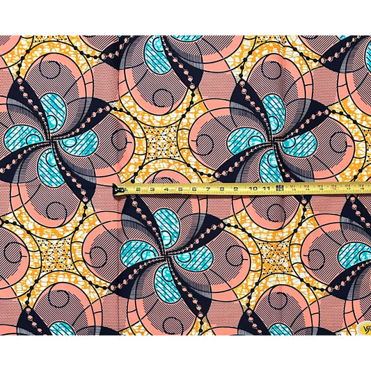 African Print Fabric/ Ankara - Pink, Orange, Blue 'Sunday Grace,’ 1 YARD