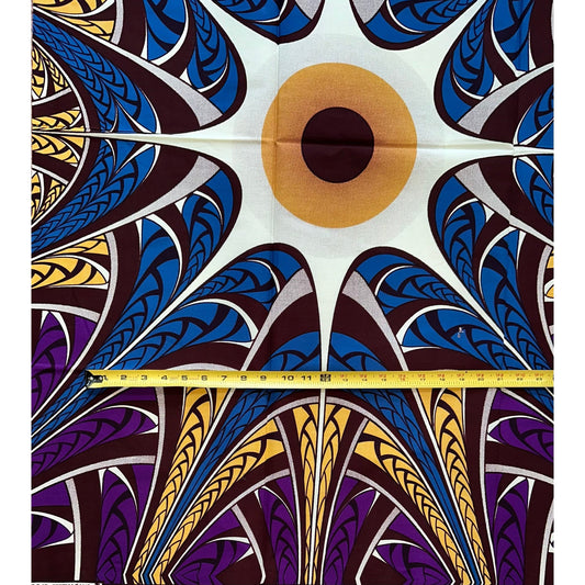 African Print Fabric/ Ankara - Blue, Purple, Cream, Brown "Remi Joy" Design, Yard