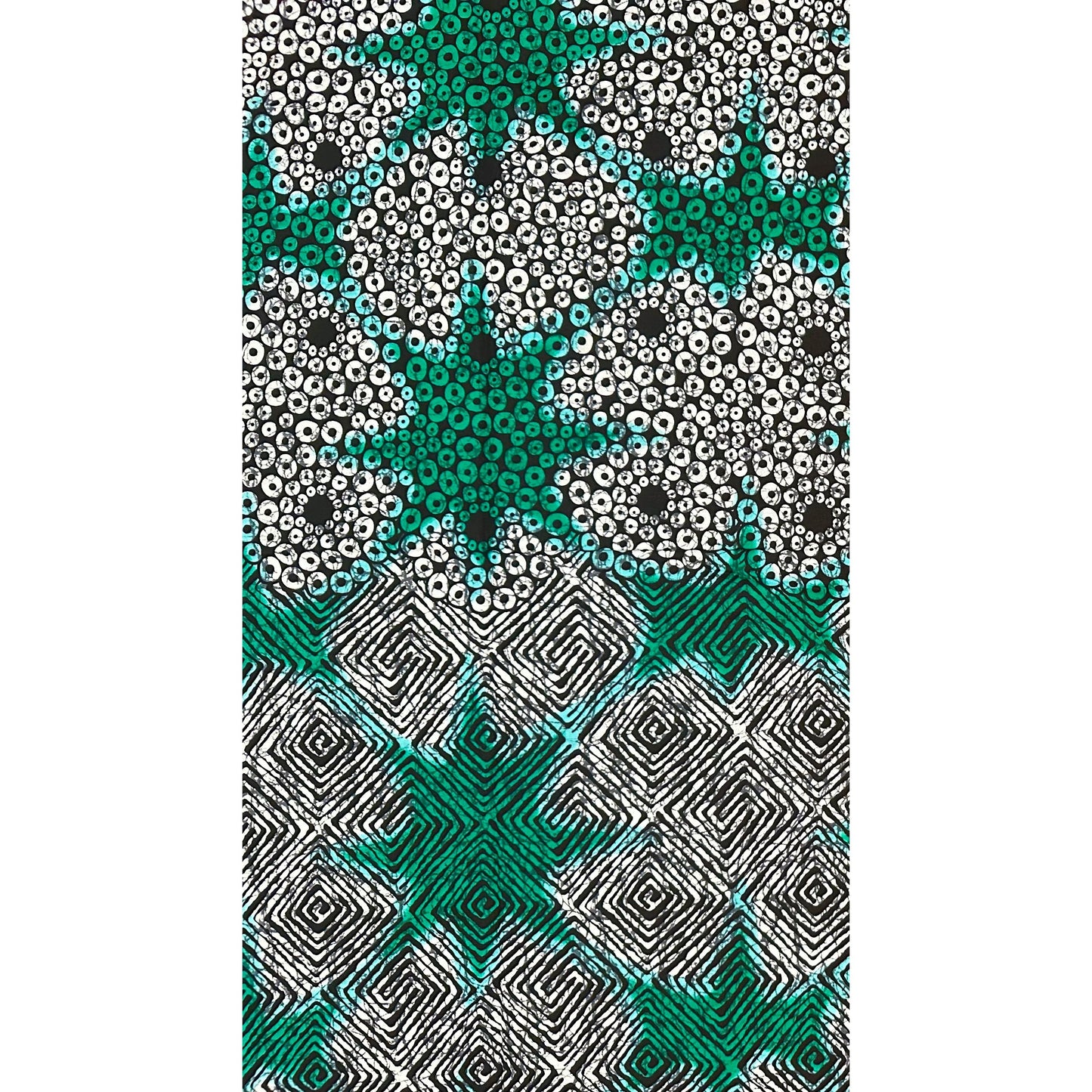 African Print Fabric/ Ankara - Green, Black, White 'Eye Dey Your Side' Design, YARD or WHOLESALE