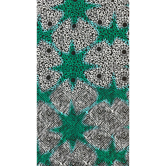 African Print Fabric/ Ankara - Green, Black, White 'Eye Dey Your Side' Design, YARD or WHOLESALE