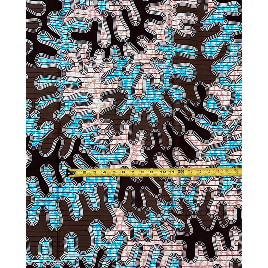 African Print Fabric/ Ankara - Brown, Blue “River Spirit', YARD or WHOLESALE