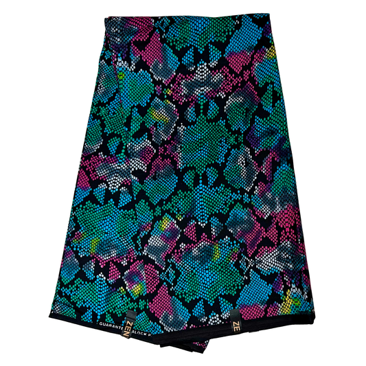 African Print Fabric/ Ankara - Blue, Green, Purple 'Electric Python' Design, Yard or Wholesale