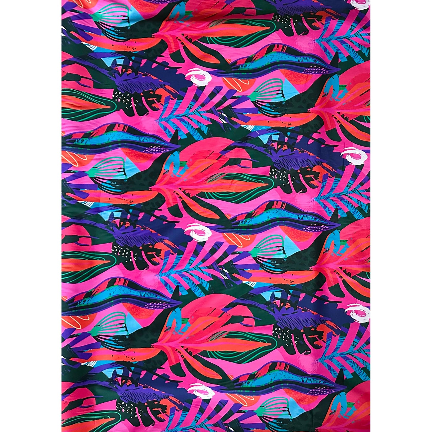 African Print, Stretch Cotton Satin Fabric- Shades of Pink, Purple, Red, Green, Blue, Black "Kalahari Camo", Per Yard