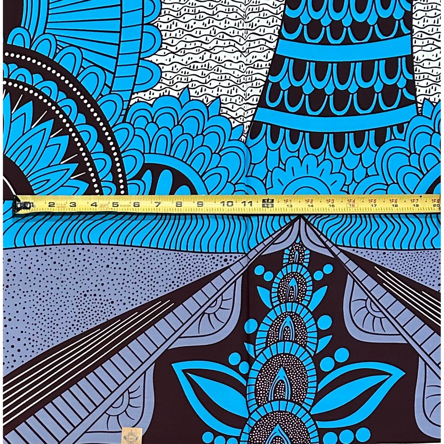 African Print Fabric/ Ankara - Blue, Brown, Gray 'Sky Drums & Kingdoms', 1 YARD