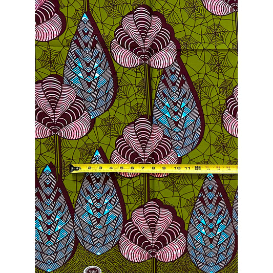 African Print Fabric/Ankara - Green, Pink, Blue "Míraẹ̀ Grove" Design