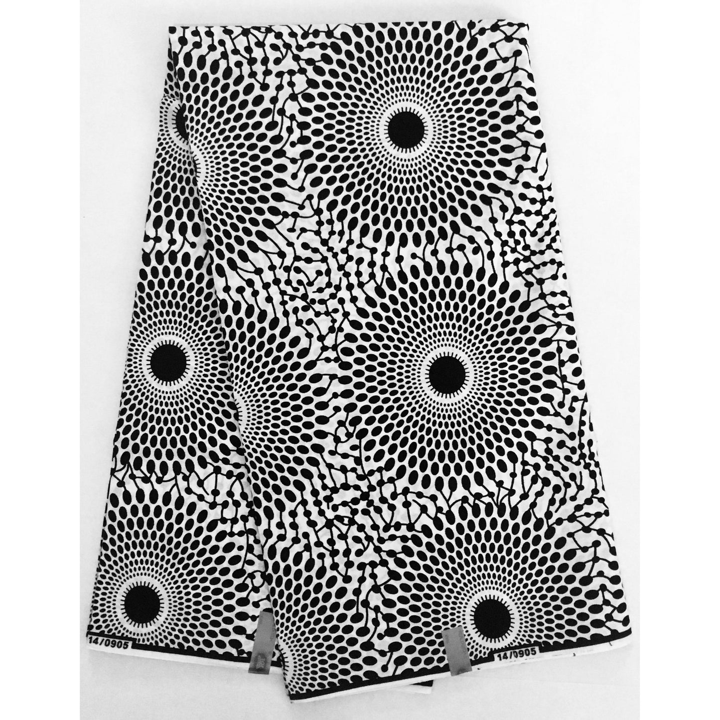 African Print Fabric/ Ankara - Black, White 'Bullseye' Design, YARD or WHOLESALE