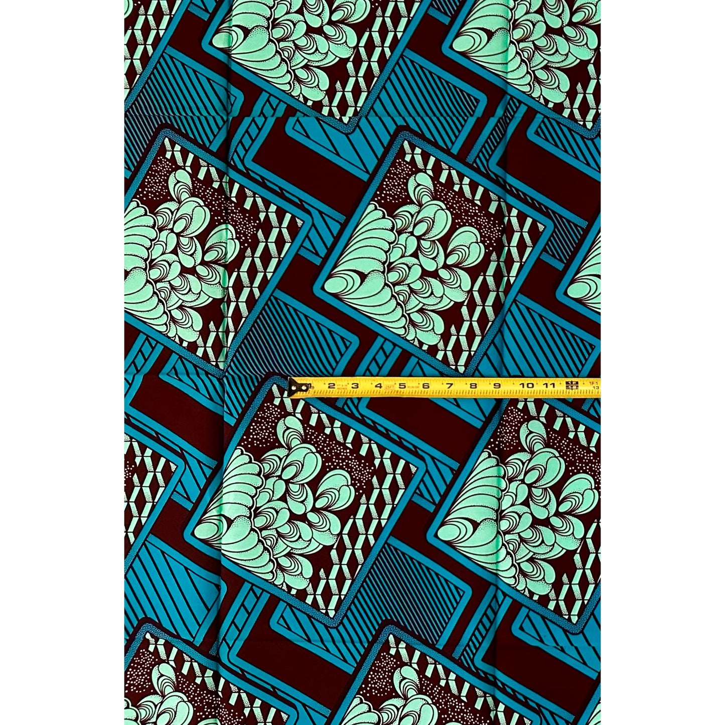African Print Fabric/ Ankara - Blue, Mint Green, Brown 'Eko Retro Panels,’ 1 YARD
