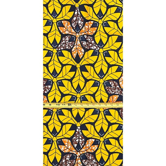 African Print Fabric/ Ankara - Yellow, Navy, Orange, Brown ‘Crowned in Honey', 1 YARD