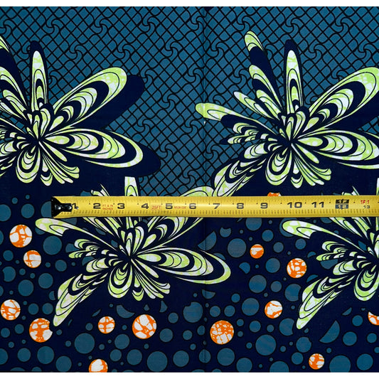African Print Fabric/ Ankara - Gray, Blue, Green, Orange ‘Star Scatter,' YARD or WHOLESALE