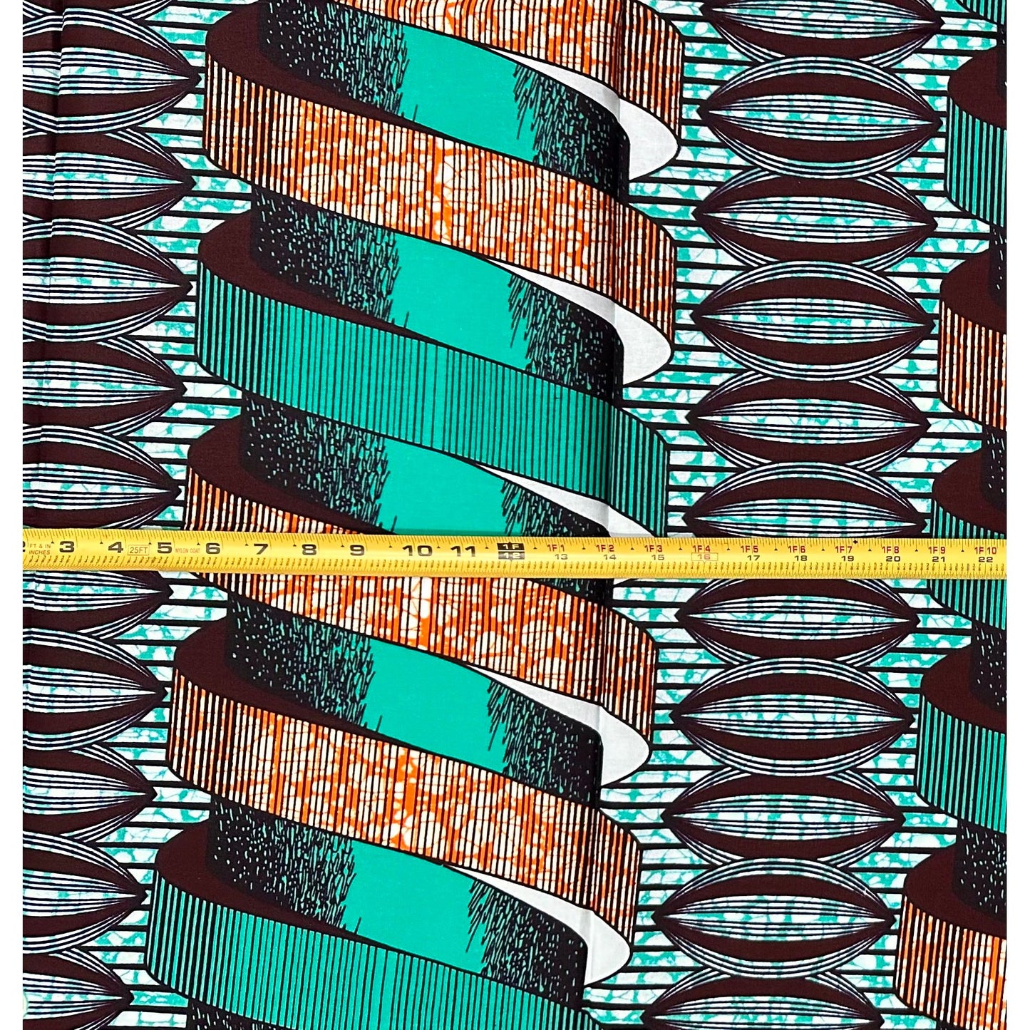 African Print Fabric/ Ankara - Teal, Brown "Mint Condition", 1 YARD