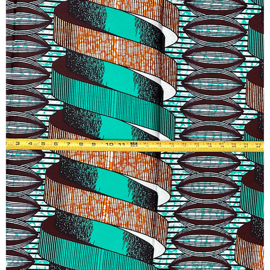 African Print Fabric/ Ankara - Teal, Brown "Mint Condition", 1 YARD