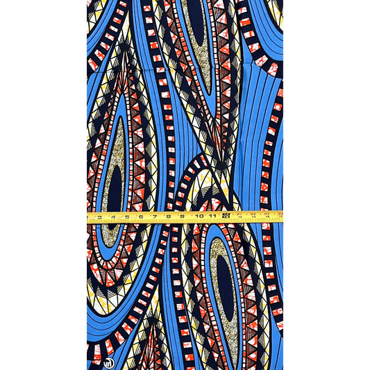 African Print Fabric/ Ankara - Blue, Orange Yellow 'Chairman’s Convoy', YARD or WHOLESALE