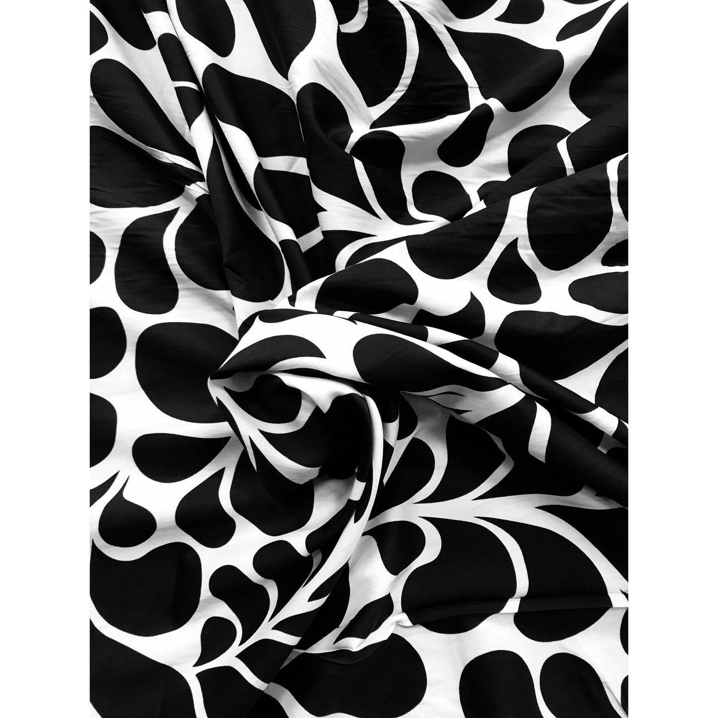African Print, Stretch Cotton Satin Fabric- Black, White "Mimi", Per Yard