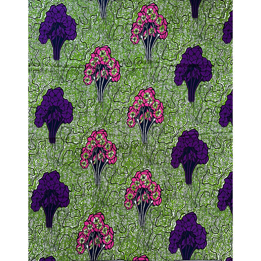 African Print Fabric/ Ankara - Green, Purple, Pink, Navy 'Nailah,' YARD or WHOLESALE