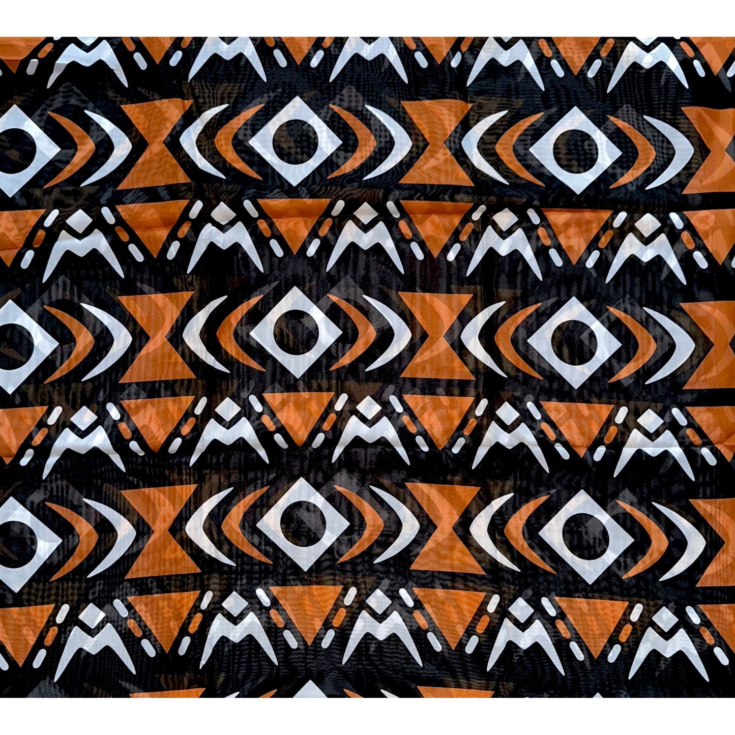 African Print, Chiffon Fabric - Black, Brown, White "Yaro", ~2 Yards