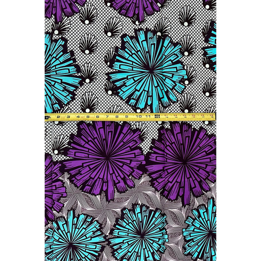 African Print Fabric/ Ankara - Purple, Blue, Brown ‘Nora Chorus' Design, 1 YARD
