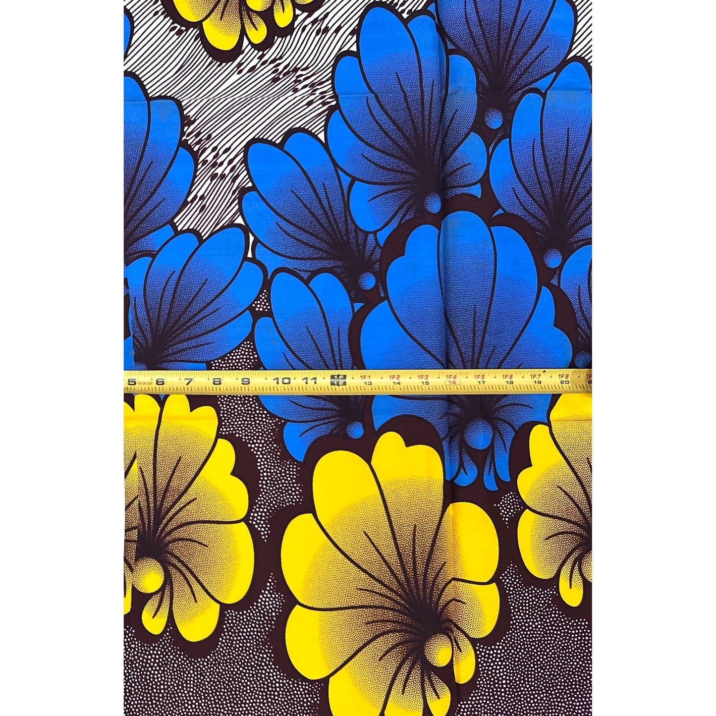 African Print Fabric/ Ankara - Blue, Yellow, Brown 'Sun of Sankofa', 1 YARD