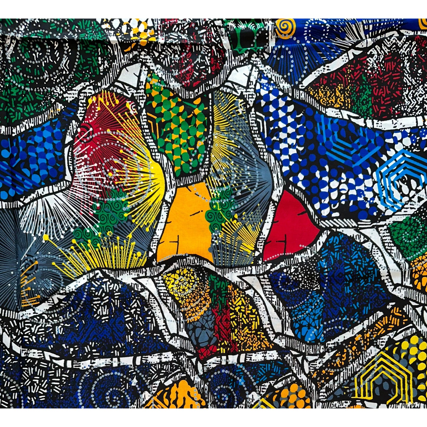 African Print Fabric/ Ankara - Blue, Red, Gray, Green 'Adaeze', YARD or WHOLESALE