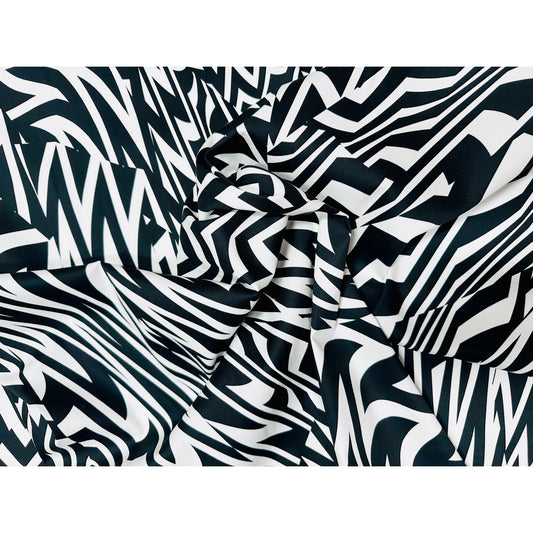 African Print, Stretch Cotton Satin Fabric- Black, White "Anansi Unbound" Per Yard