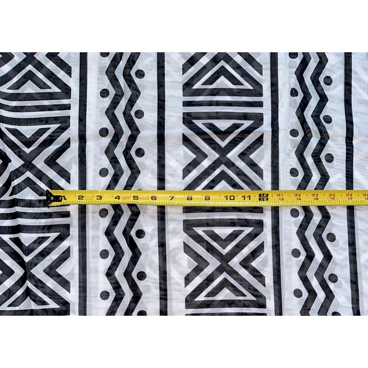 African Print, Chiffon Fabric- Black, White "Nima ", ~ 2 Yards