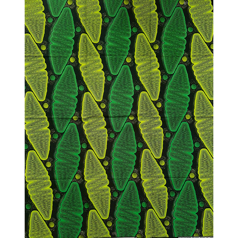 African Print Fabric/Ankara - Shades of Green, Black "Tika" Design, Yard