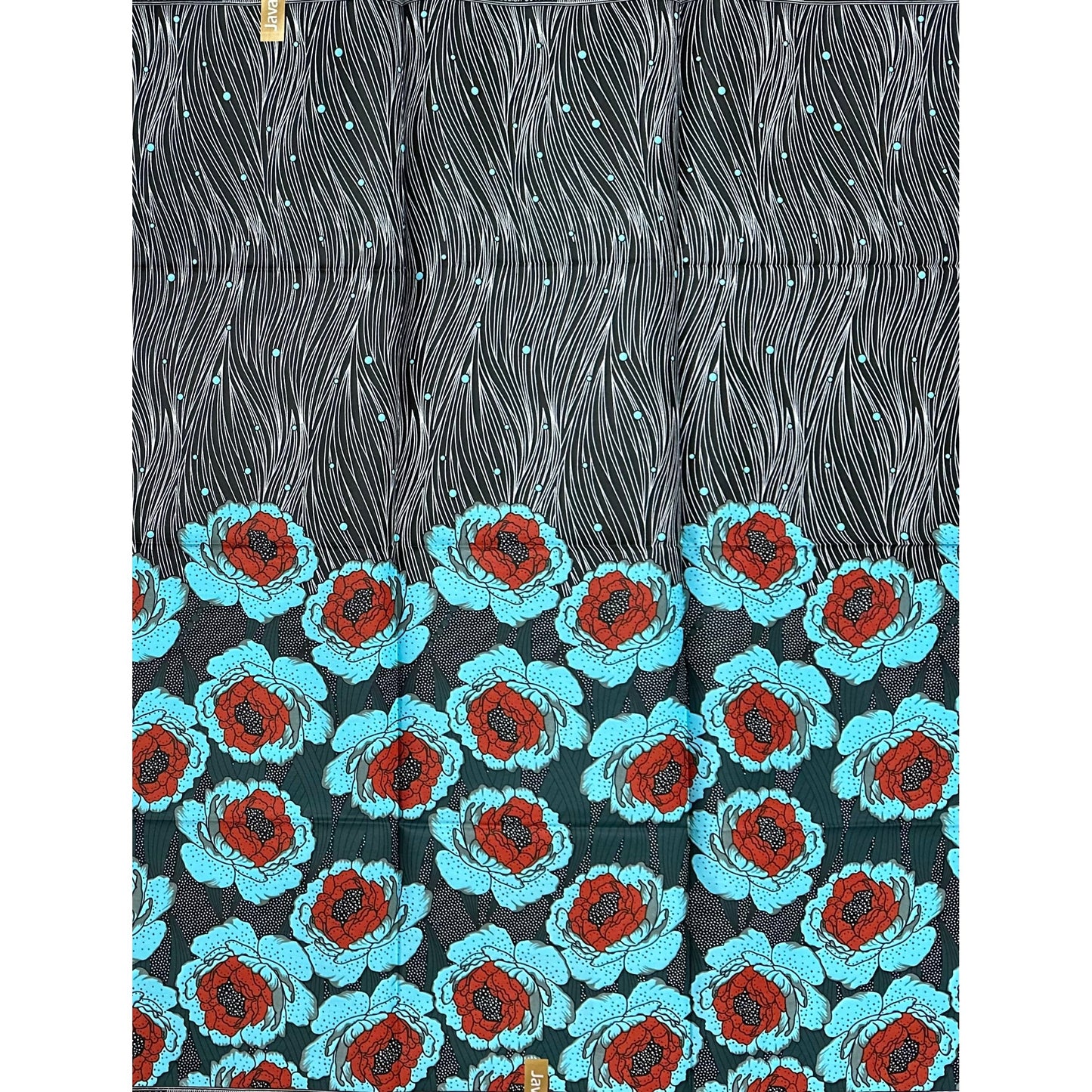 African Print Fabric/ Ankara - Green, Brown, Blue, Black, White 'Queen’s Garden', YARD or WHOLESALE