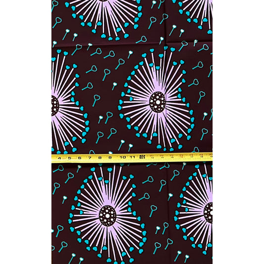 African Print Fabric/ Ankara - Purple, Teal, Brown ‘Oya’s Pulse' Design, 1 YARD