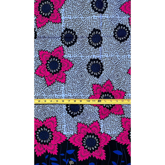African Print Fabric/ Ankara - Blue, Periwinkle, Pink, Black 'Sweet Tea & Small Chops,’ 1 YARD