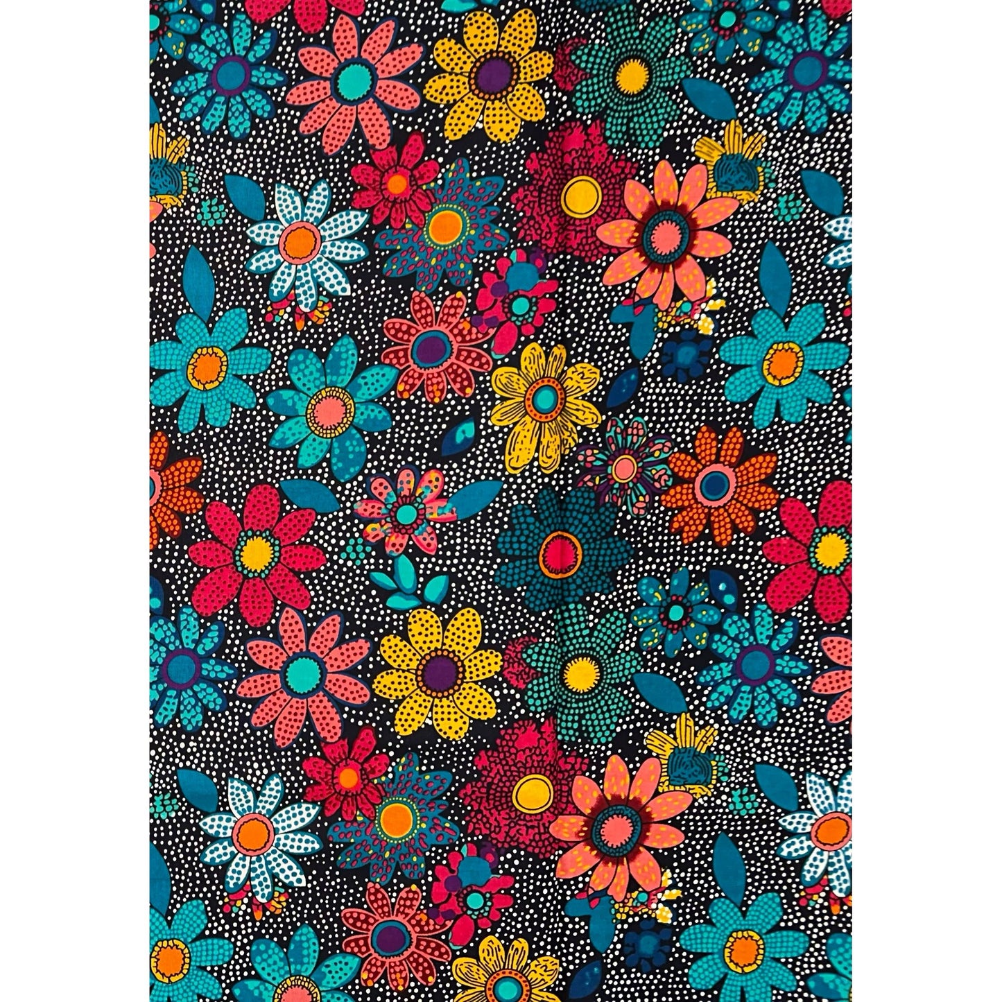 African Print Fabric/ Ankara - Teal, Blue, Orange, Magenta, Yellow 'Oroma Bloom' Design, YARD or WHOLESALE