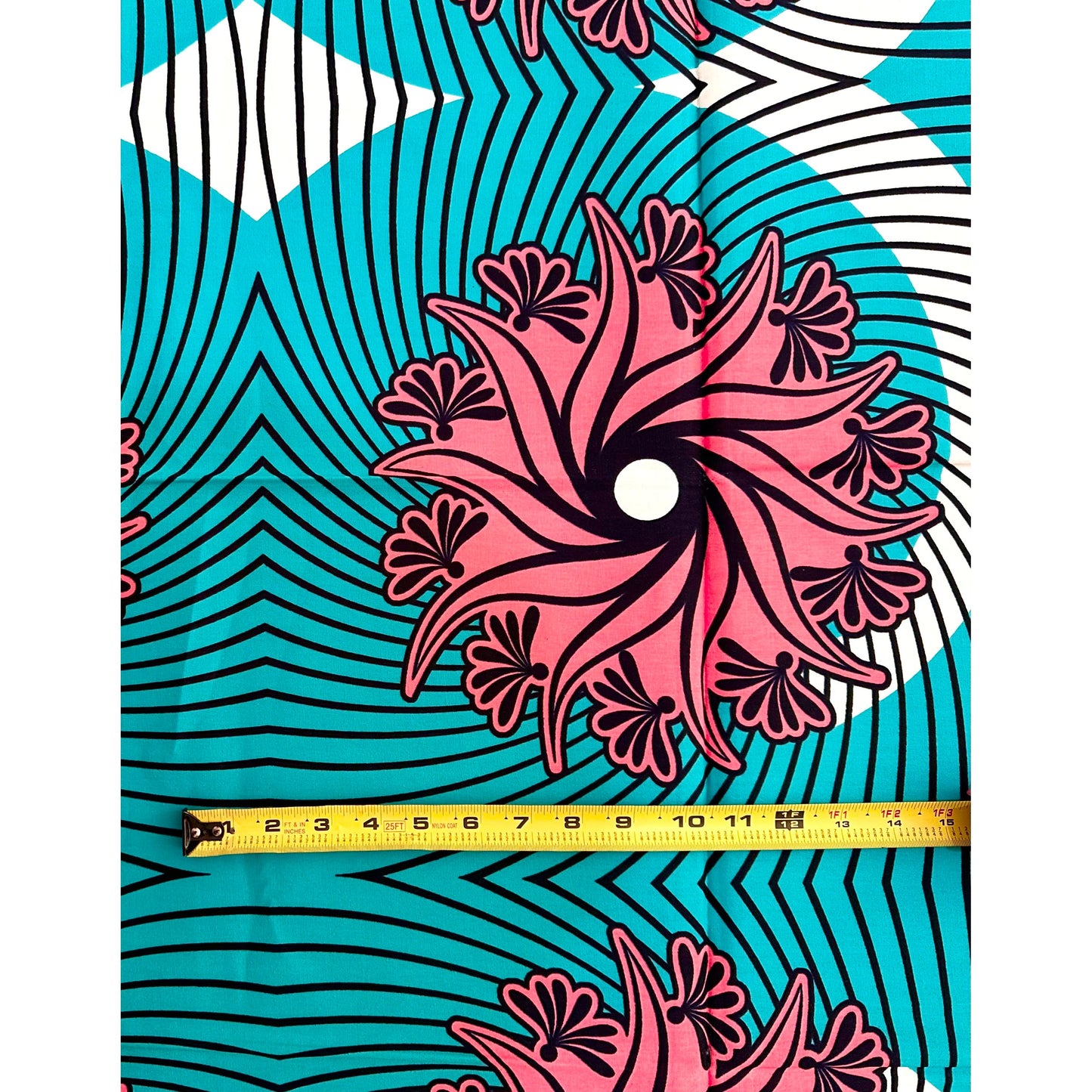 African Print Fabric/ Ankara - Teal, Pink “Opará Lotus', YARD or WHOLESALE **Slightly Flawed**