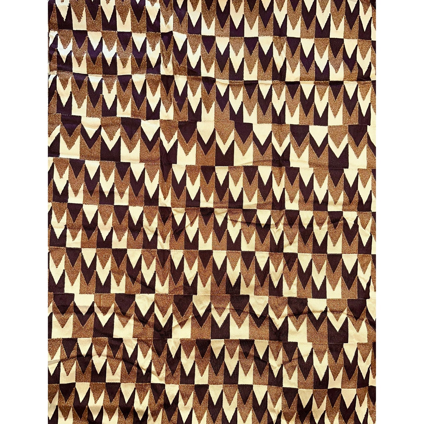 African Fabric/ Woven Kente - Brown, Beige, Metallic Gold “Efuru”, 4 Yards