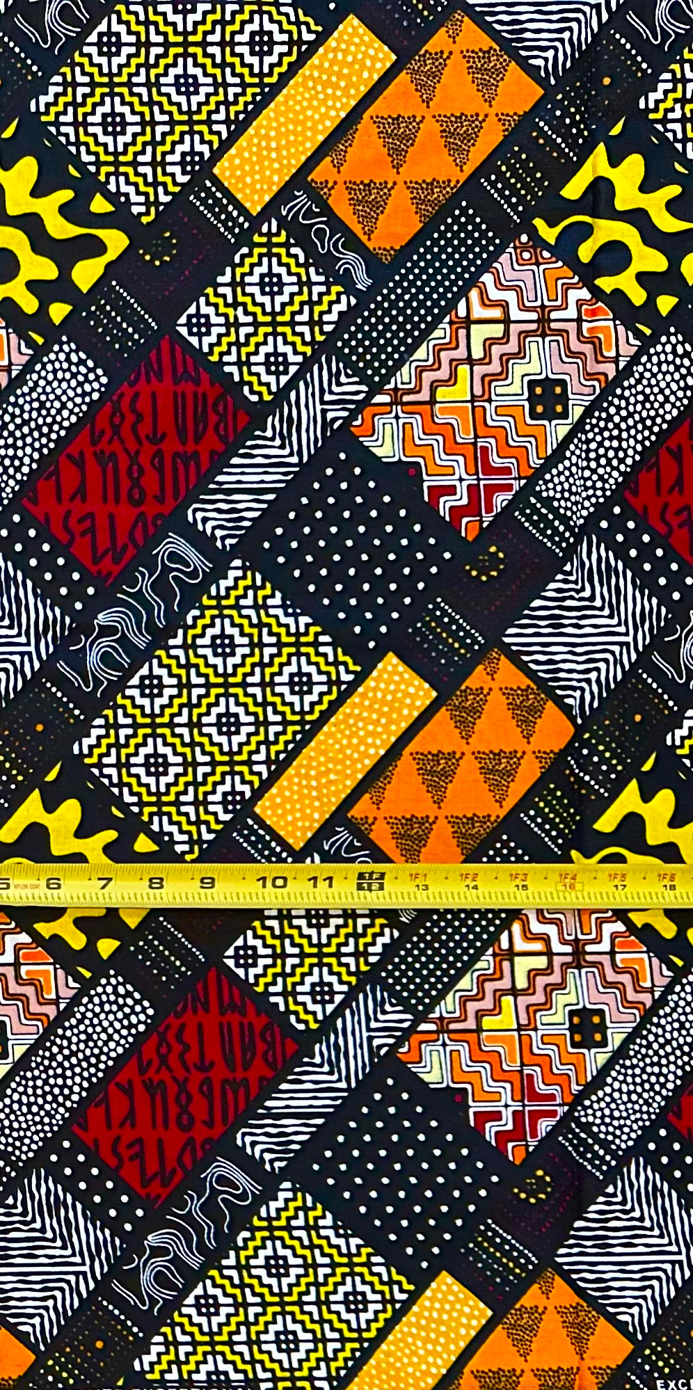 African Print Fabric/ Ankara - Red, Black, Yellow, Orange 'Omenala Code' Design, YARD or WHOLESALE