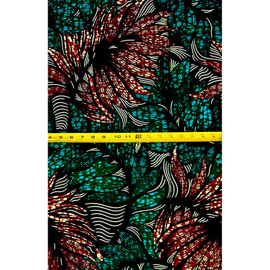 African Print Fabric/ Ankara - Blue, Green, Brown ‘Forest Crown' Design, 1 YARD