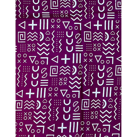 African Print Fabric/ Ankara - Purple, White 'Kírin' Design, YARD or WHOLESALE